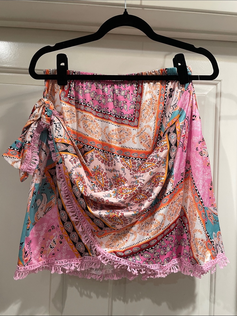 Zaful Pink Orange Teal Paisley Wrap Mini Skirt